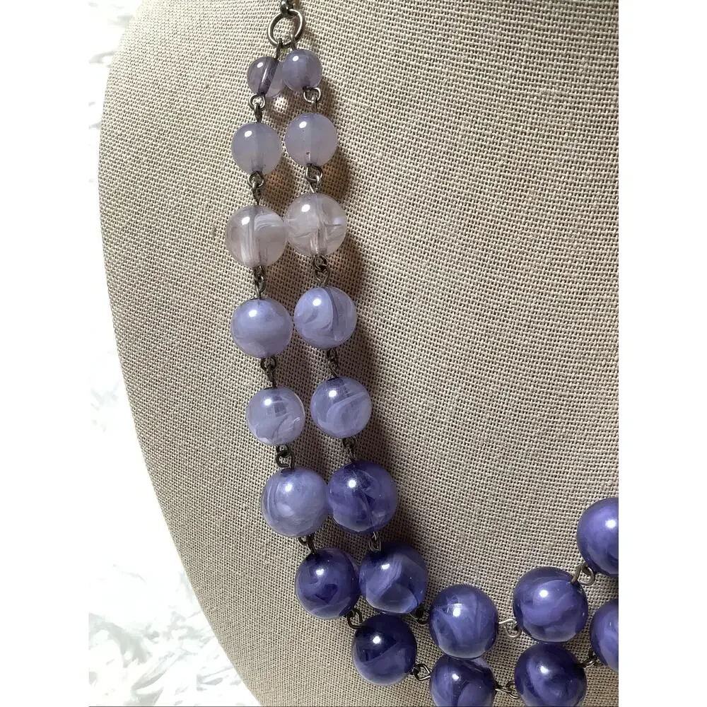 New York & Co NY Purple Double Strand Chunky Beaded Statement Necklace F18-50